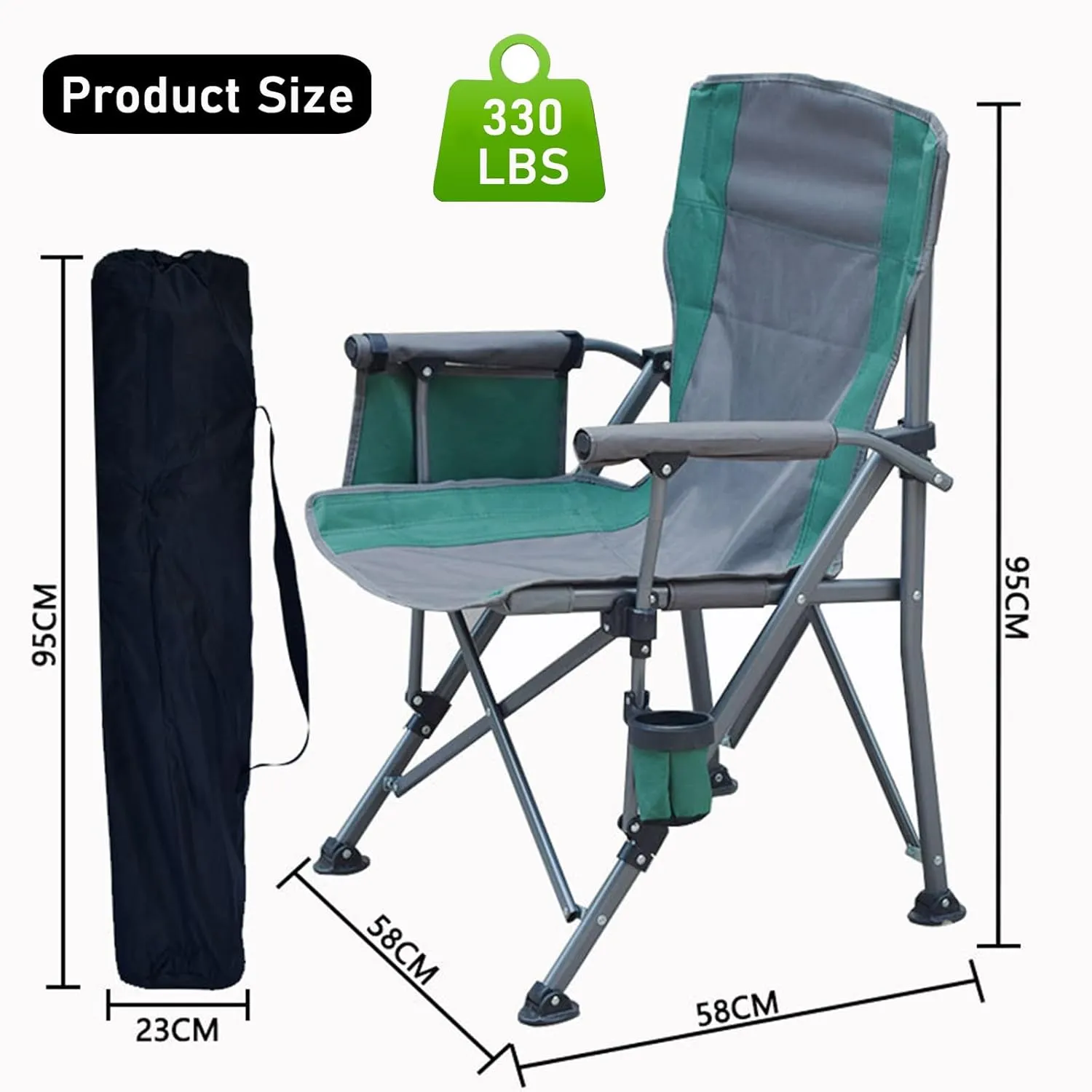 Lightweight Folding Outdoor Beach Camp Chair with Cup Holder, Large Portable Folding Lawn Chairs for Adults, 330lbs Capacity, for Fishing, Hiking, Picnic, Travel, Carry Bag,Gray b