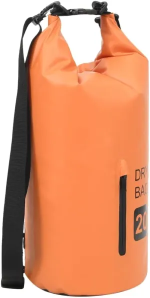 Lightweight Waterproof Dry Bag with Zipper for Outdoor Adventures, 5.3 Gallon Capacity, Orange and Black