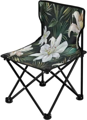Lilies Portable Outdoor Folding Chair Anti-Slip Padded Oxford Cloth Stool Camping Chair Small for Beach Hiking Fishing Gardening Quad Camp Chair