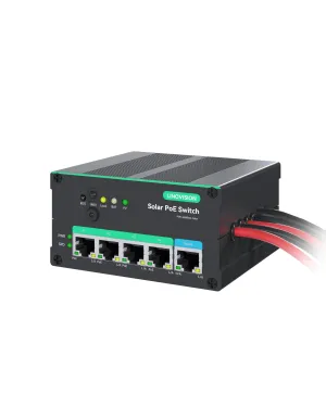 LINOVISION Industrial 4 Ports MPPT Solar PoE Switch for Security Cameras and IoT Devices, Support Remote Battery Monitoring, Total PoE Budget 120W