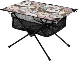 linqin Outdoor Folding Table Colorful Cute Animal Bear Packable Outdoor Table with Storage Bag for Outdoor Beach Grill BBQ Travel