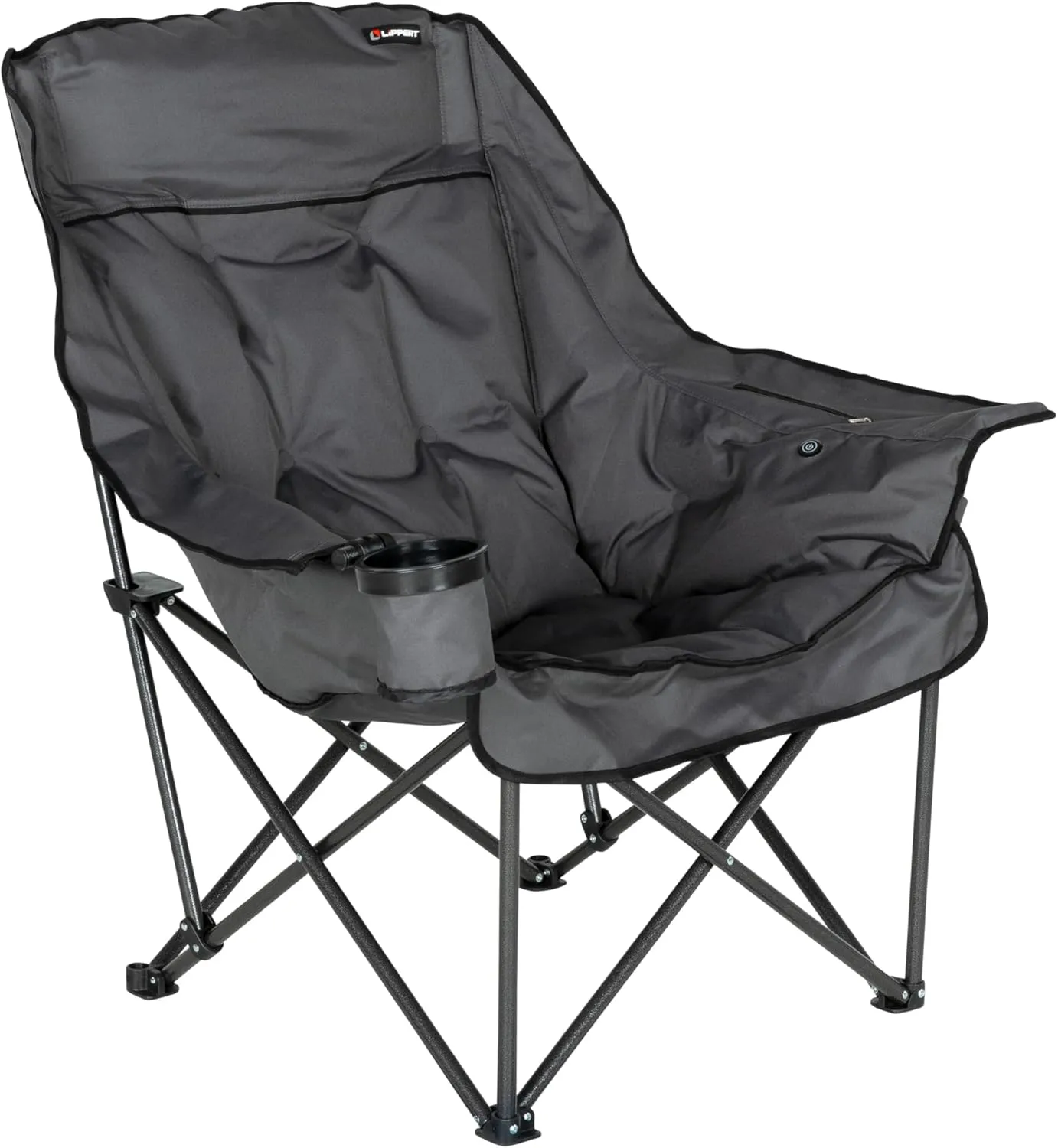 Lippert Big Bear Dark Grey Heated Folding Camping Chair with Power Bank, Two Heat Zones, 400-lb. Weight Capacity, 600D Polyester Fabric, High-Loft Cushioning, Zippered Carrying Bag - 2024043334