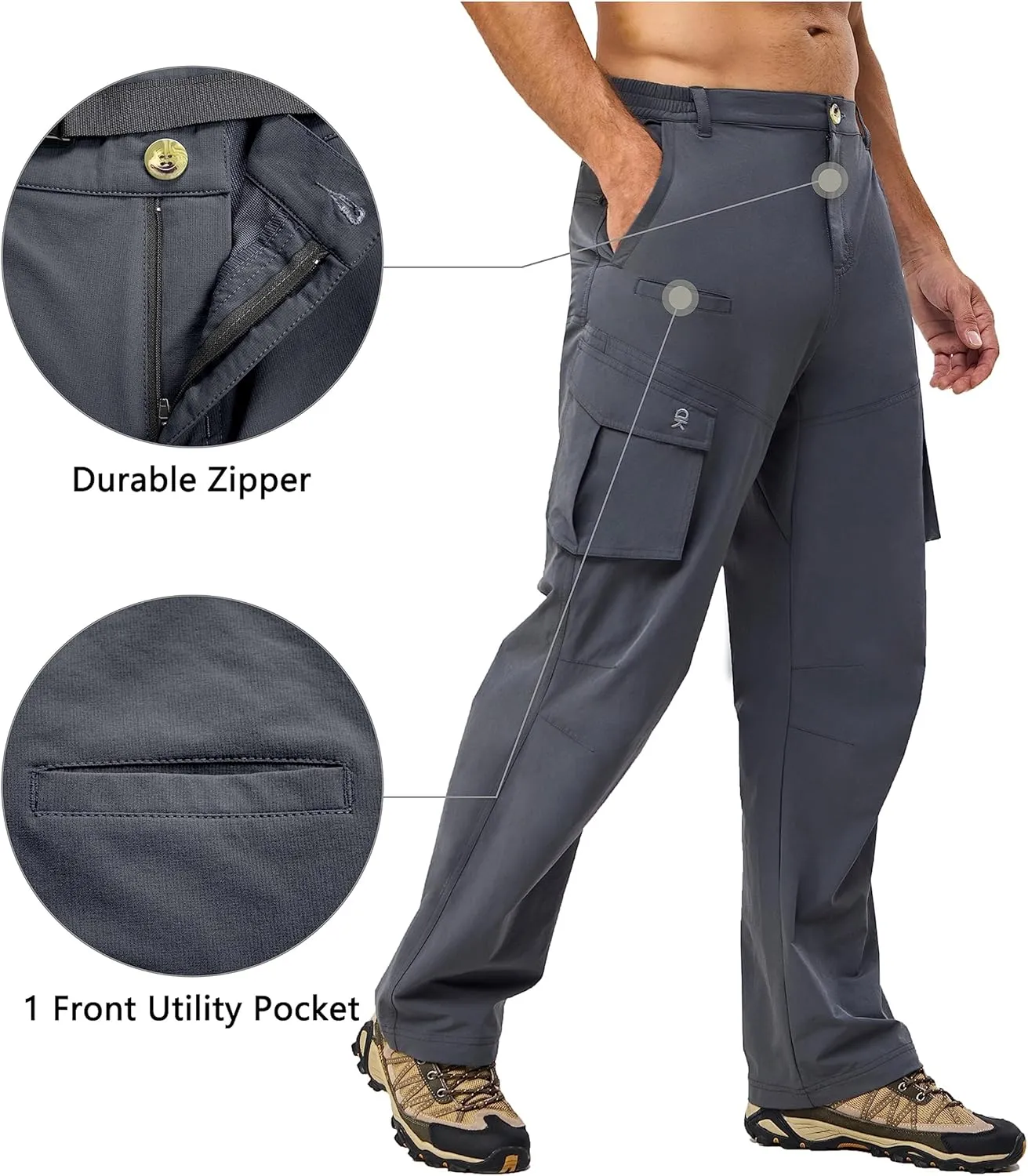 Little Donkey Andy Men's Quick Dry UPF 50  Cargo Pants, Stretch Lightweight Outdoor Hiking Pants