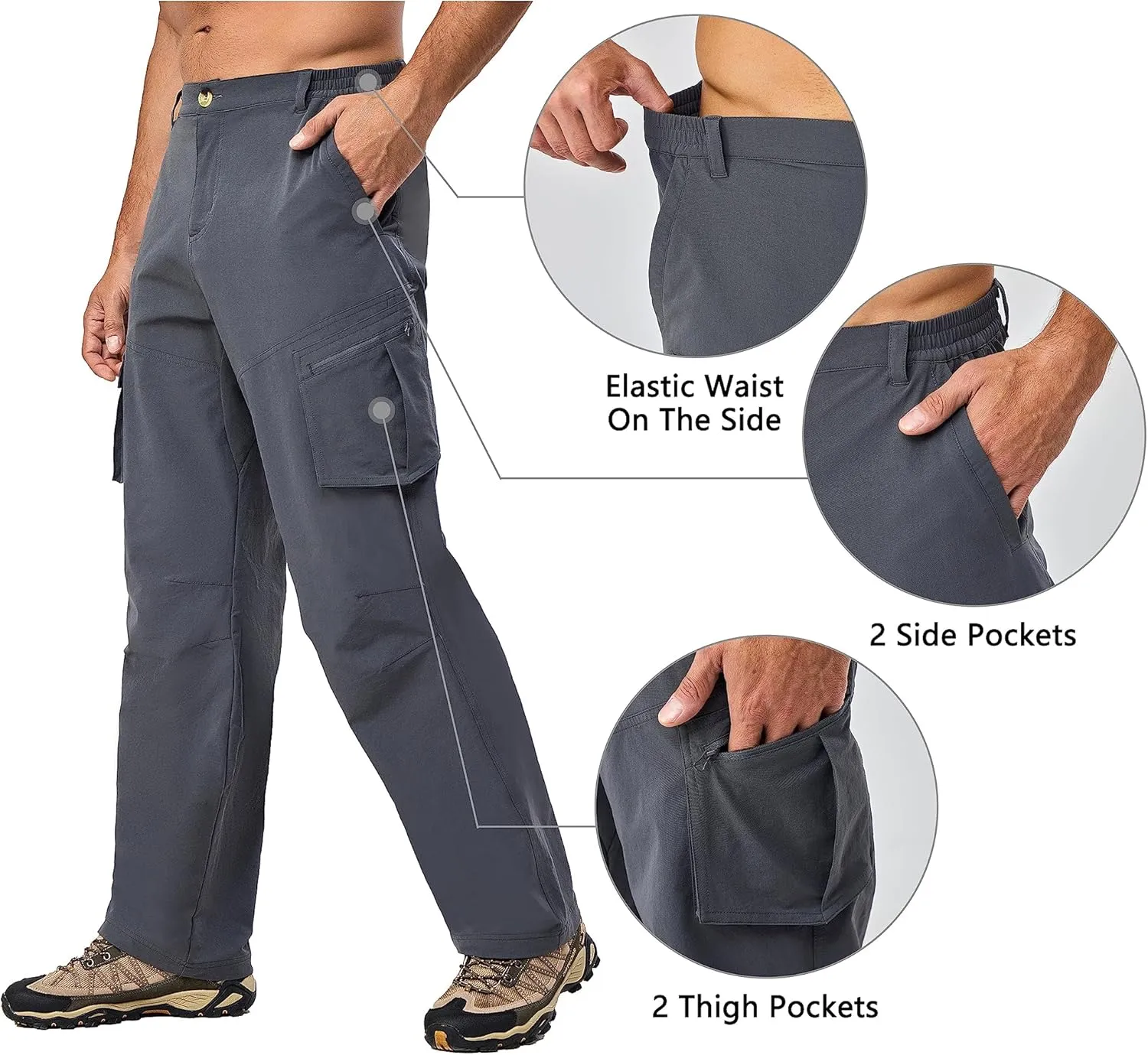 Little Donkey Andy Men's Quick Dry UPF 50  Cargo Pants, Stretch Lightweight Outdoor Hiking Pants