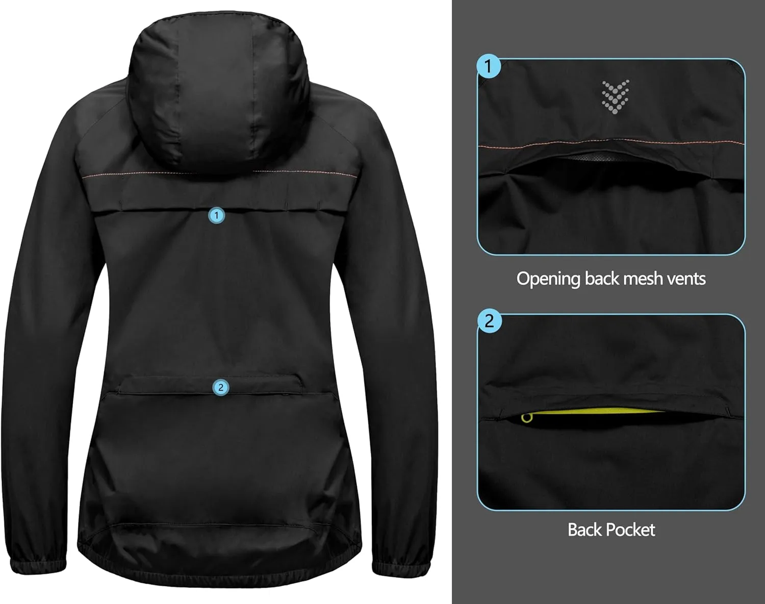 Little Donkey Andy Women's Lightweight Rain Cycling Stretch Jacket with Hood, Windproof and Waterproof, Ultralight Packable