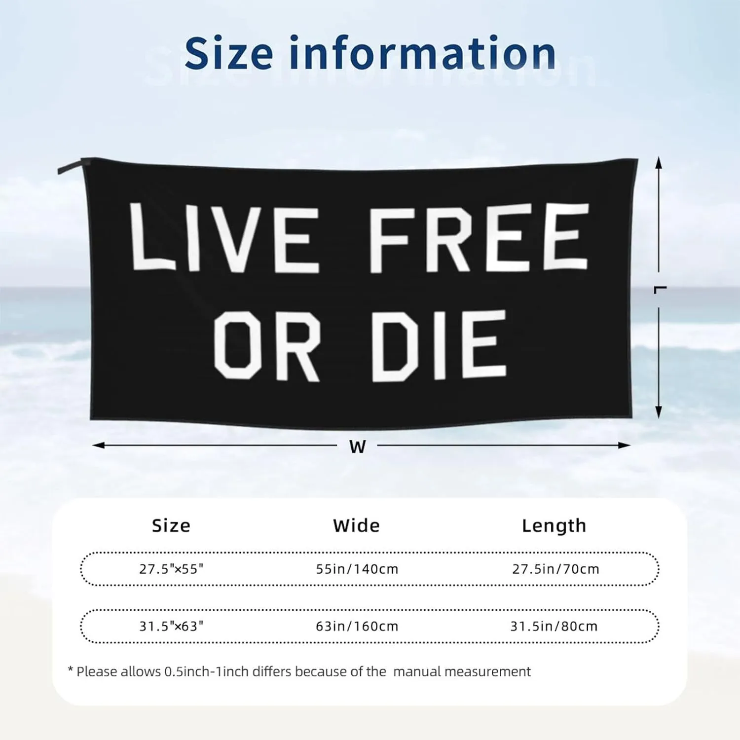 Live Free Or Die Our Banner Beach Towel with Travel Bag 27.5"x55" Quick Dry Sand Free Lightweight Large Oversized Towels Light Vacation Essentials