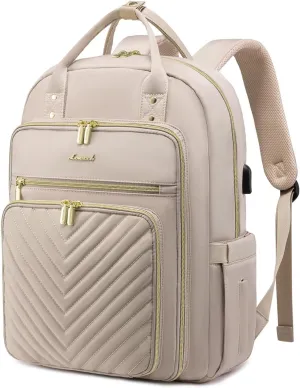 LOVEVOOK Laptop Backpack for Women, Water Resistant Travel Work Backpacks Purse Stylish Business Teacher Nurse Computer Bag with USB Charging Port,Antiquewhite