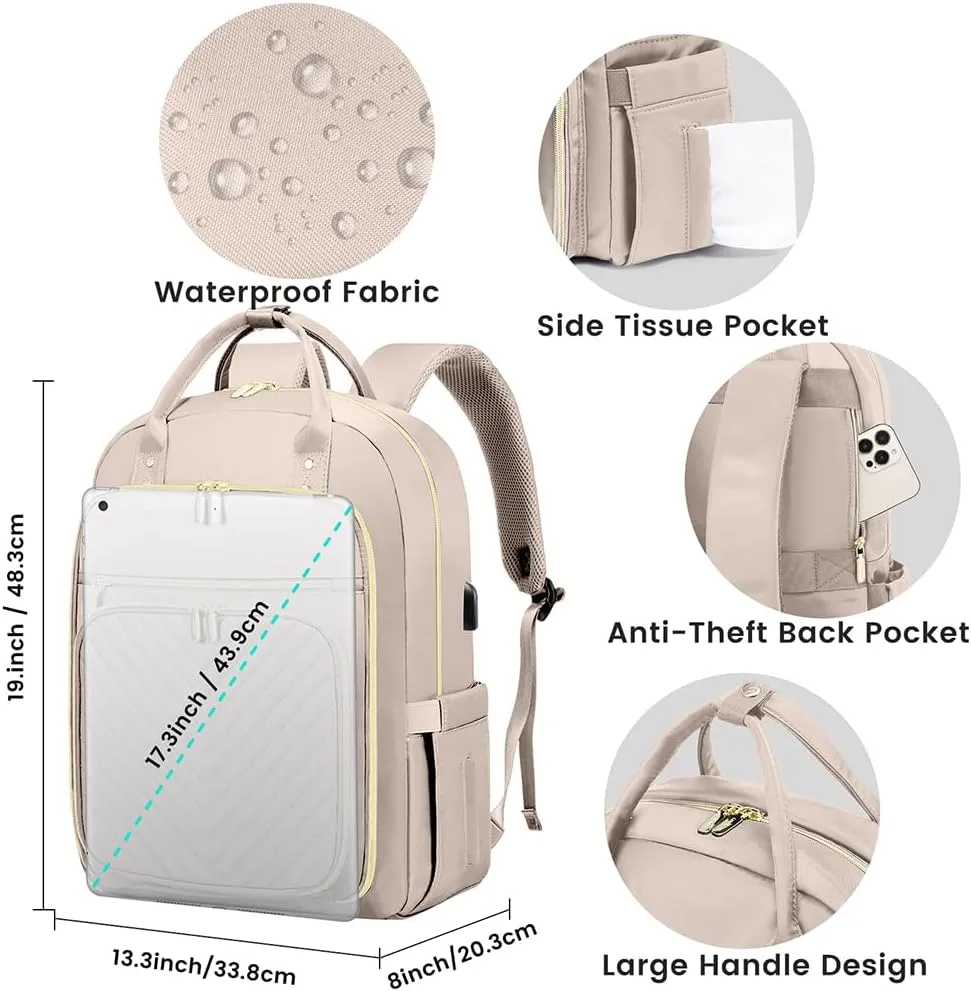 LOVEVOOK Laptop Backpack for Women, Water Resistant Travel Work Backpacks Purse Stylish Business Teacher Nurse Computer Bag with USB Charging Port,Antiquewhite