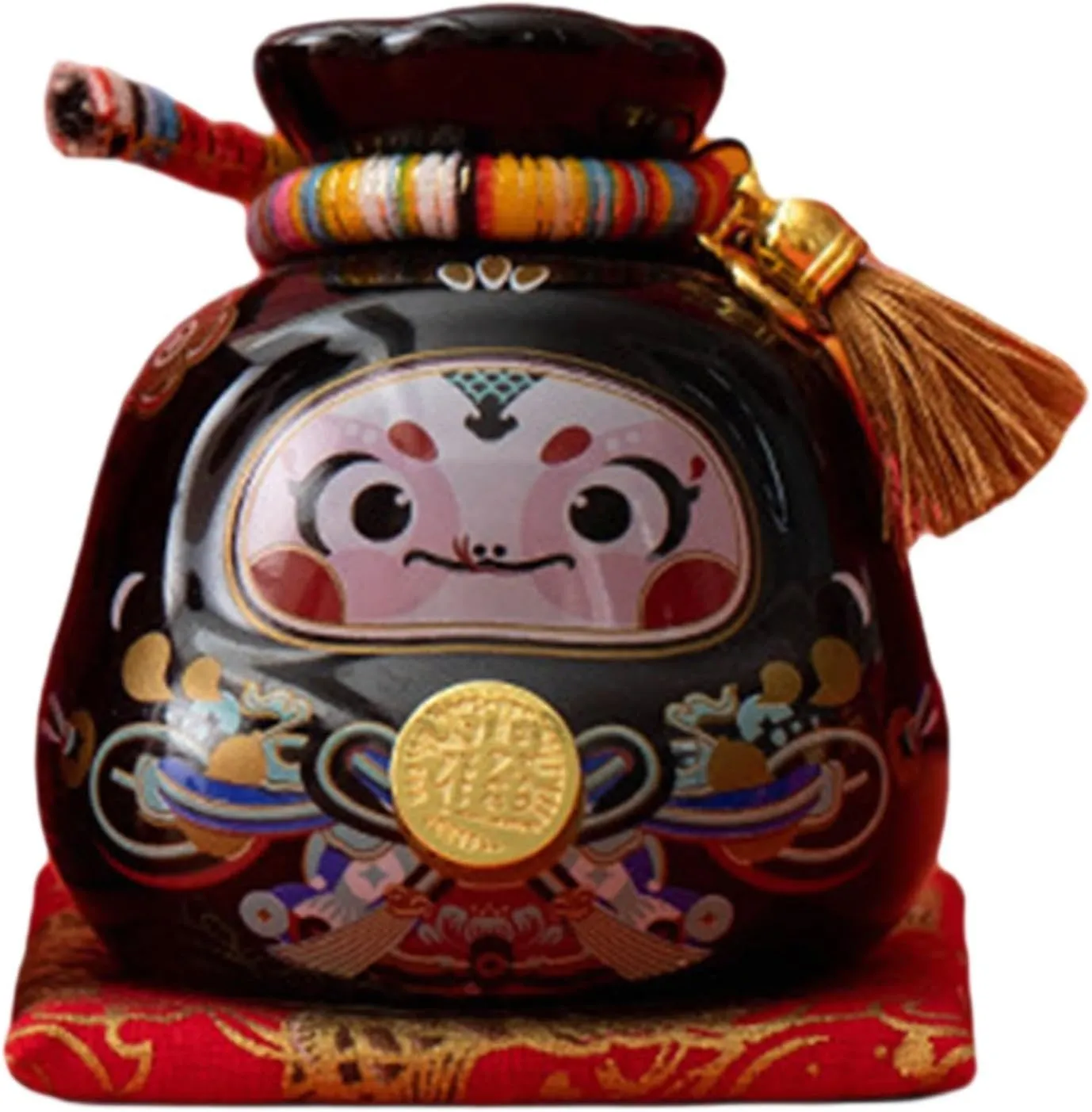 Lucky Bag Piggy Bank Organizer,Saving Bank Money Bag Statue with Cushion Money Saving Box for Farmhouse Desk Housewarming, Black