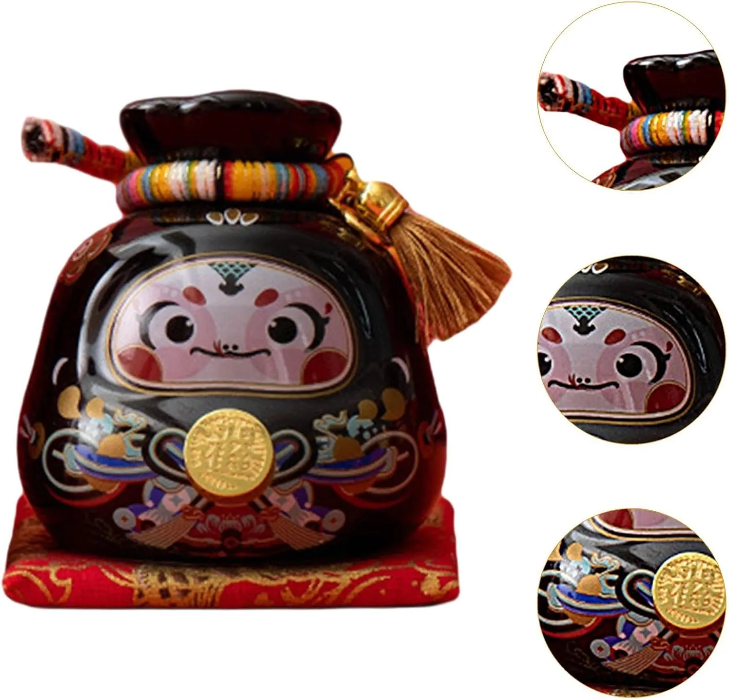 Lucky Bag Piggy Bank Organizer,Saving Bank Money Bag Statue with Cushion Money Saving Box for Farmhouse Desk Housewarming, Black