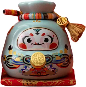 Lucky Bag Piggy Bank with Cushion Money Bag Statue Gift Container Organizer Money Saving Box for Party Bedroom Desk Shelf, Blue