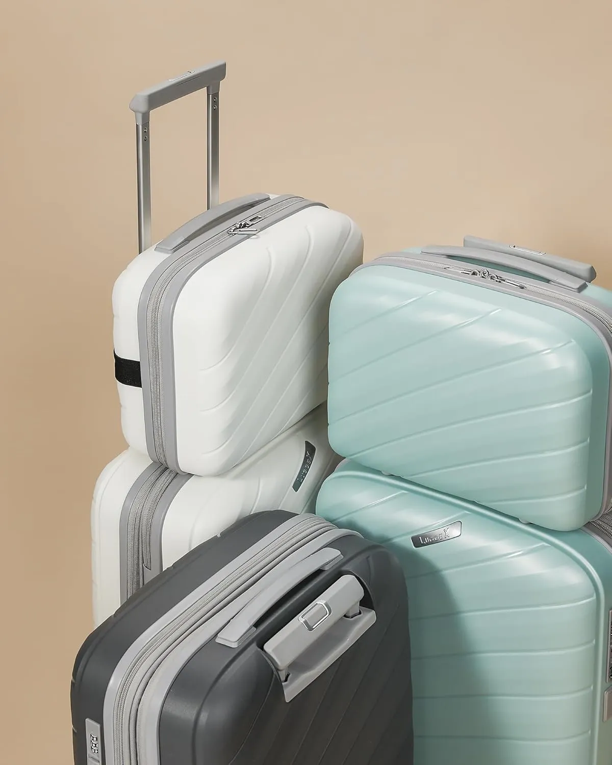 LUGGEX Carry on Luggage, Lightweight Suitcase 2 Piece with Spinner Wheels (White, 14/20)