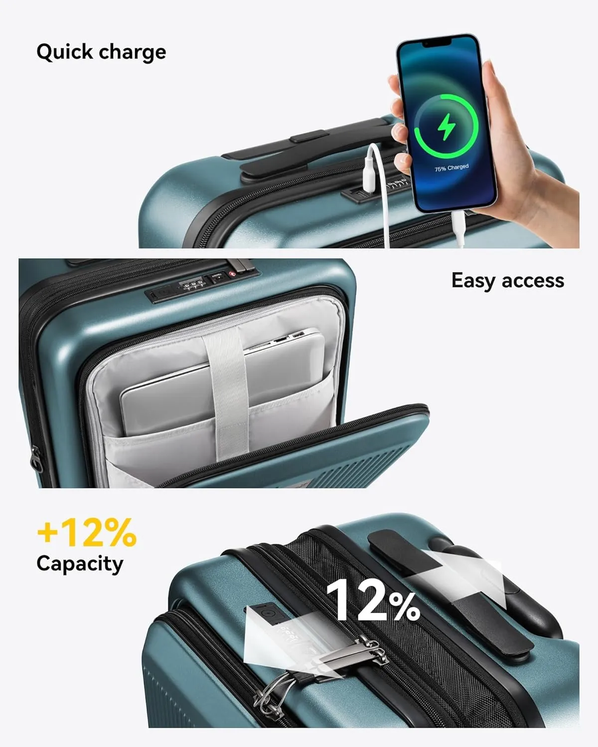 LUGGEX Luggage Sets 2 Piece, 20 Inch Carry On Luggage with USB Port and 28 Inch Checked Luggage with Front Opening, Expandable Suitcase TSA Approve (Teal, 20/28)