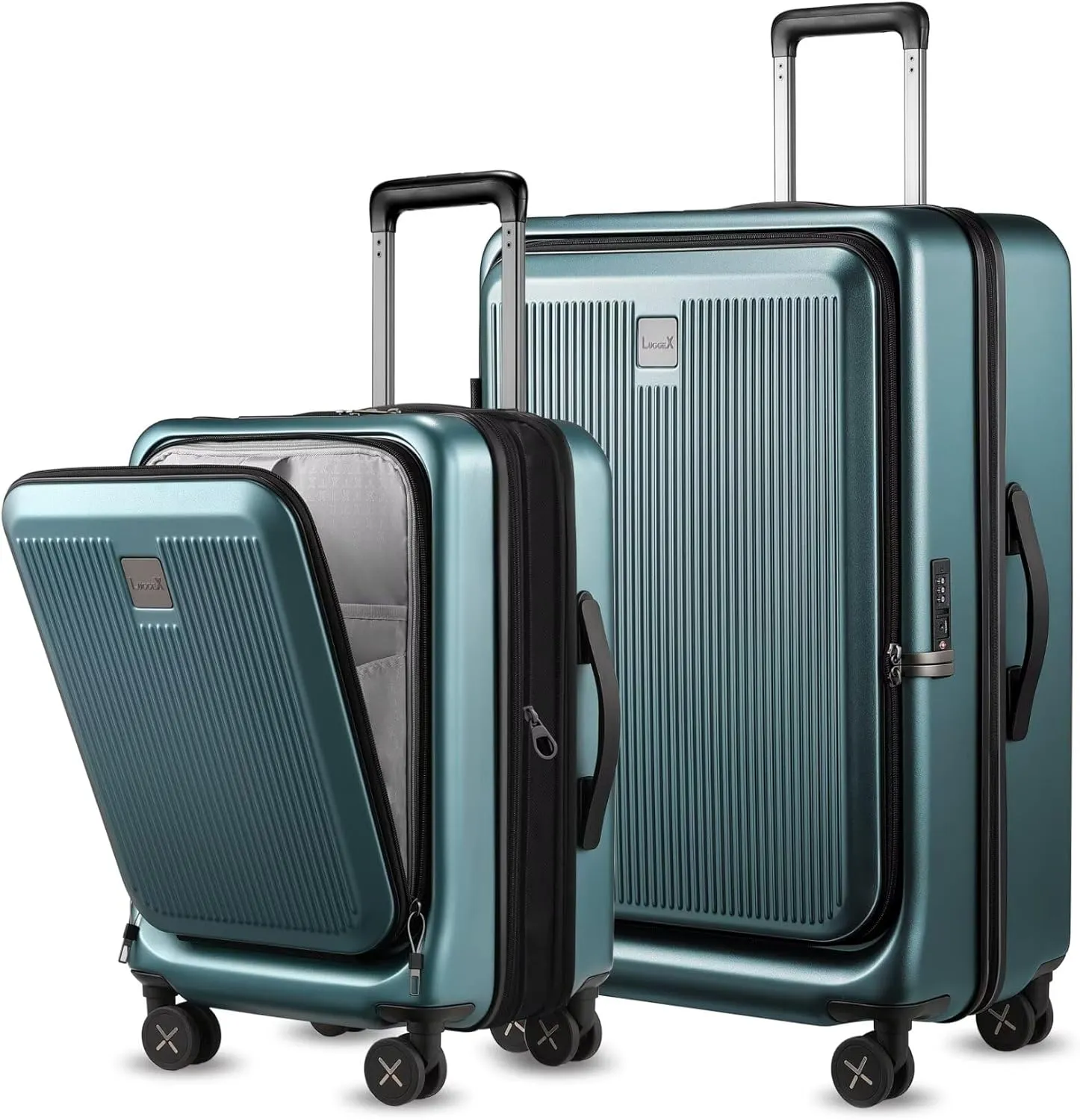 LUGGEX Luggage Sets 2 Piece, 20 Inch Carry On Luggage with USB Port and 28 Inch Checked Luggage with Front Opening, Expandable Suitcase TSA Approve (Teal, 20/28)