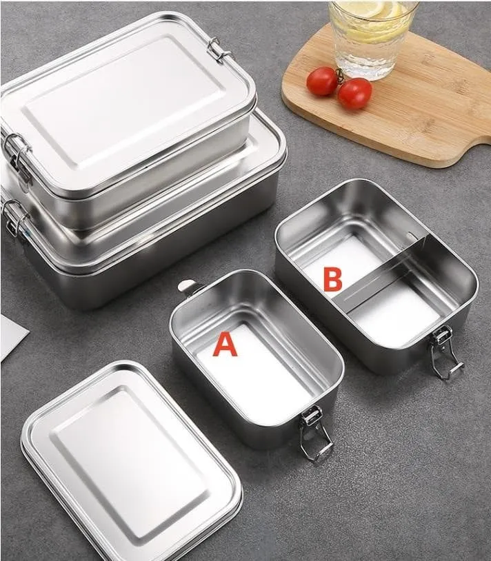 Lunch Box 850ML Camping Portable Square Stainless Steel Lunch Box 1PC(B)