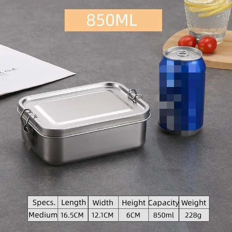 Lunch Box 850ML Camping Portable Square Stainless Steel Lunch Box 1PC(B)