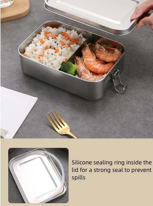 Lunch Box 850ML Camping Portable Square Stainless Steel Lunch Box 1PC(B)