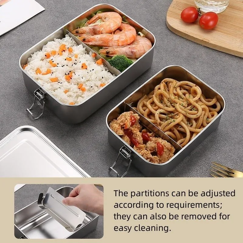 Lunch Box 850ML Camping Portable Square Stainless Steel Lunch Box 1PC(B)