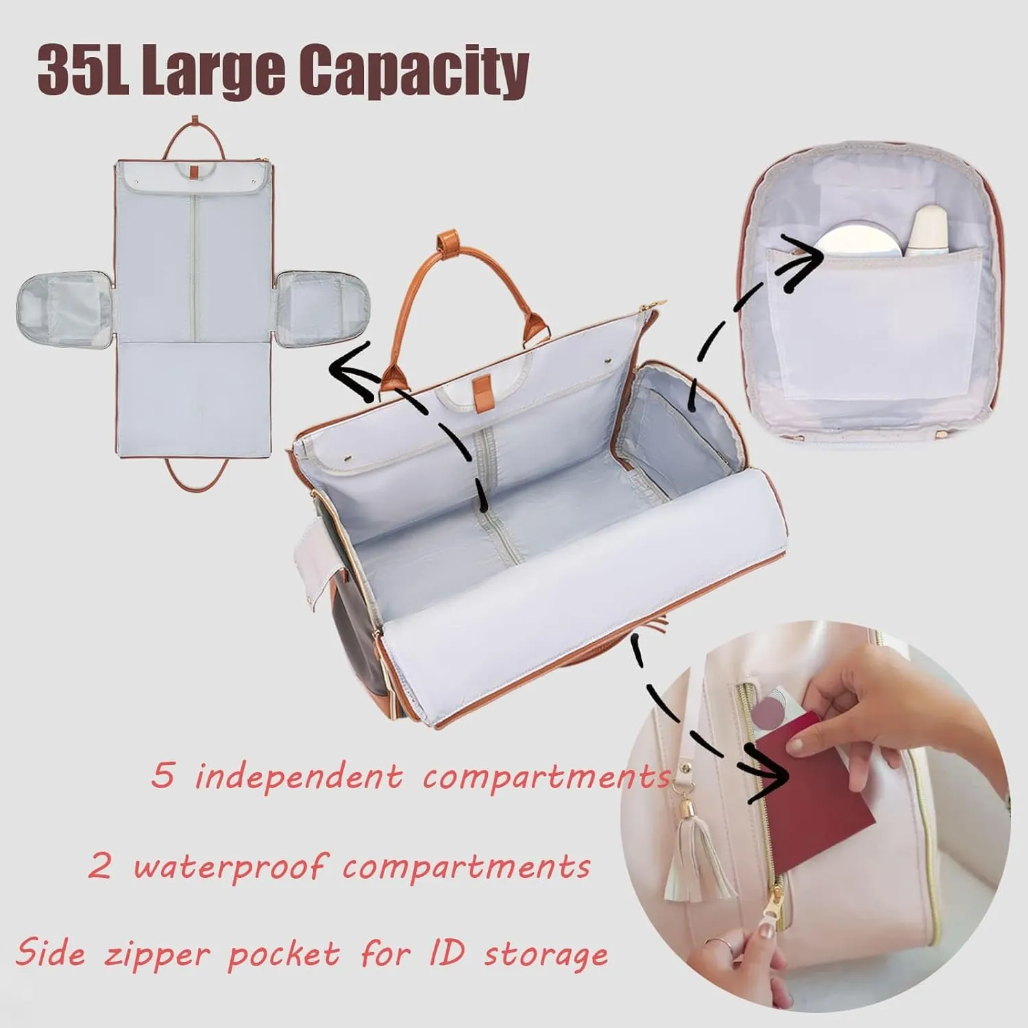 Luxe Mega Bag, Luxe Mega Travel Bag with Waterproof Shoe Bag, Foldable Garment Travel Bag Waterproof (Beige, Classic)