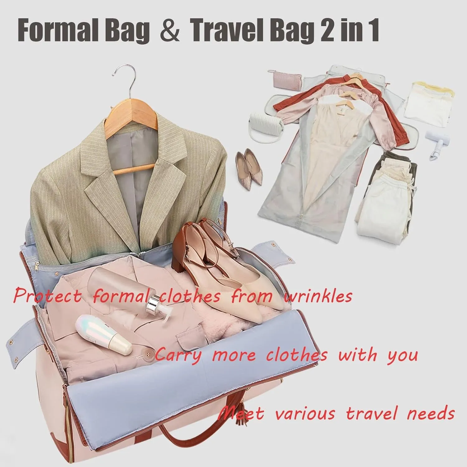 Luxe Mega Bag, Luxe Mega Travel Bag with Waterproof Shoe Bag, Foldable Garment Travel Bag Waterproof (Beige, Classic)