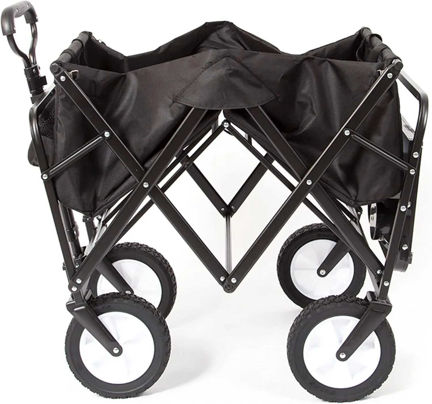 MacSports Collapsible Outdoor Utility Wagon with Folding Table and Drink Holders, Black