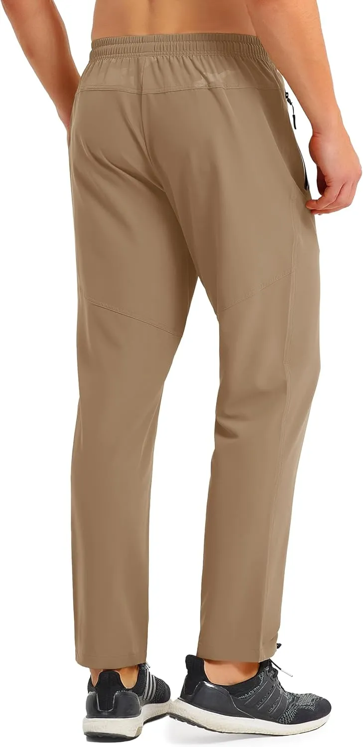 MAGCOMSEN Men's Lightweight Hiking Pants Quick Dry Running Pants with Zipper Pockets Open Bottom Sweatpants Workout