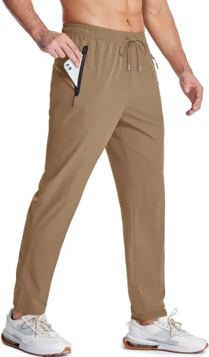 MAGCOMSEN Men's Lightweight Hiking Pants Quick Dry Running Pants with Zipper Pockets Open Bottom Sweatpants Workout