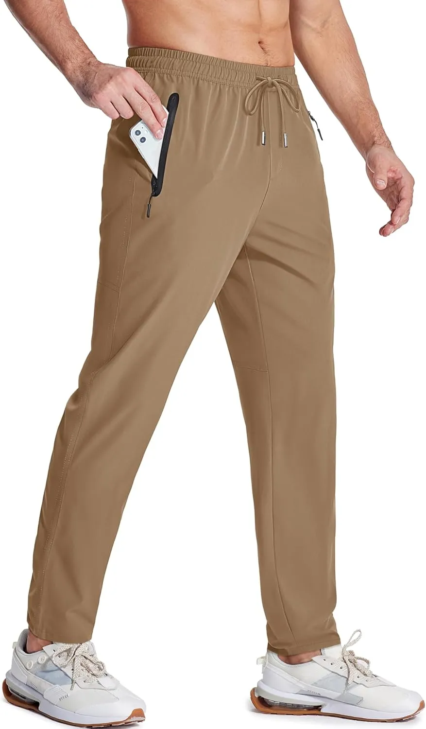 MAGCOMSEN Men's Lightweight Hiking Pants Quick Dry Running Pants with Zipper Pockets Open Bottom Sweatpants Workout
