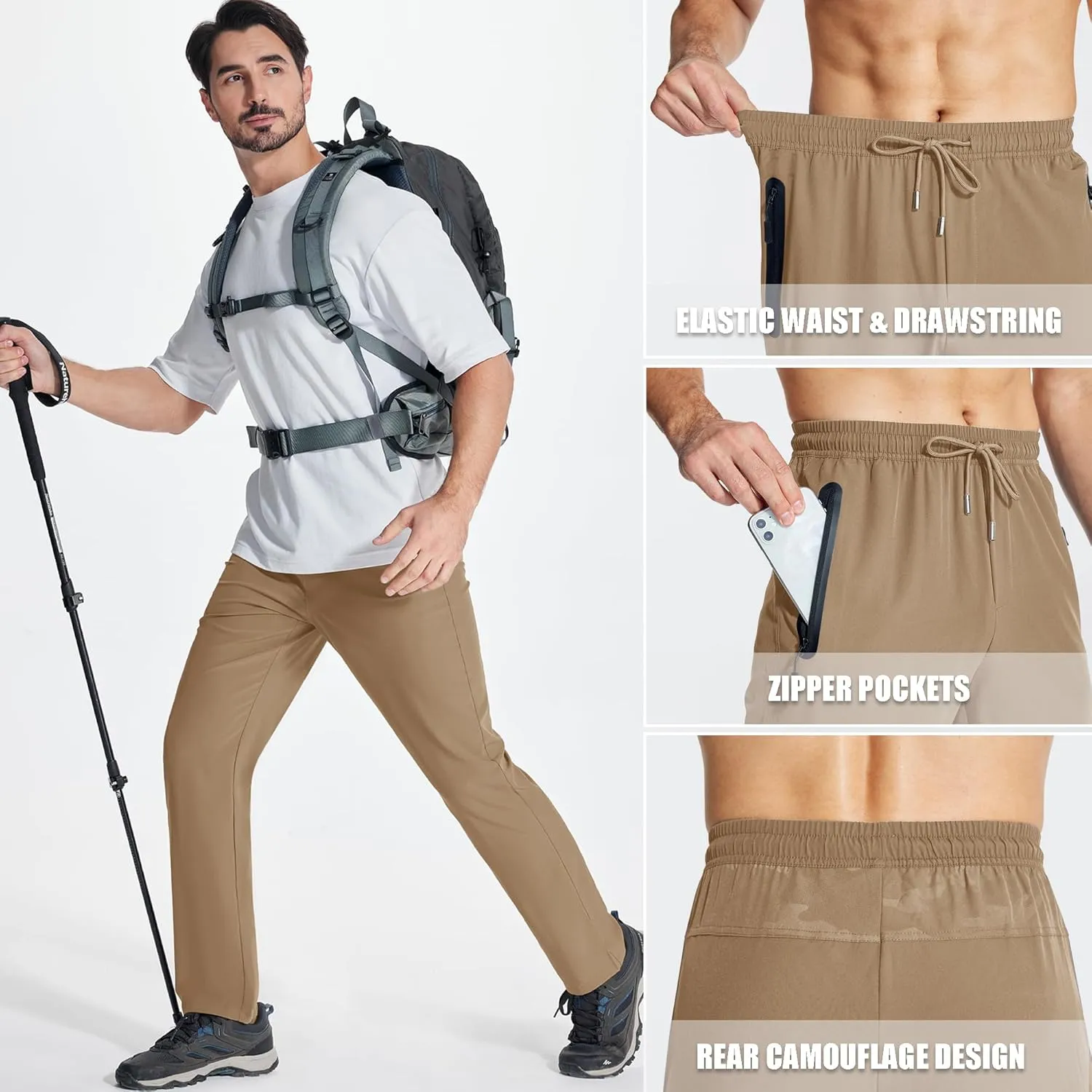 MAGCOMSEN Men's Lightweight Hiking Pants Quick Dry Running Pants with Zipper Pockets Open Bottom Sweatpants Workout