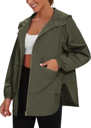 MAKARTHY Rain Jacket Women Waterproof Lightweight Jacket With Hood Packable Raincoat with Pockets S-XXXL