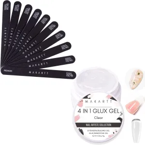 Makartt Nail File 100 180 Grit Emery Boards for Nails Bundle with Solid Builder Nail Gel,15ML 4 in 1 Nail Extension Gel UV Nail Glue for Acrylic Nails Rhinestones Gel 3D NAI