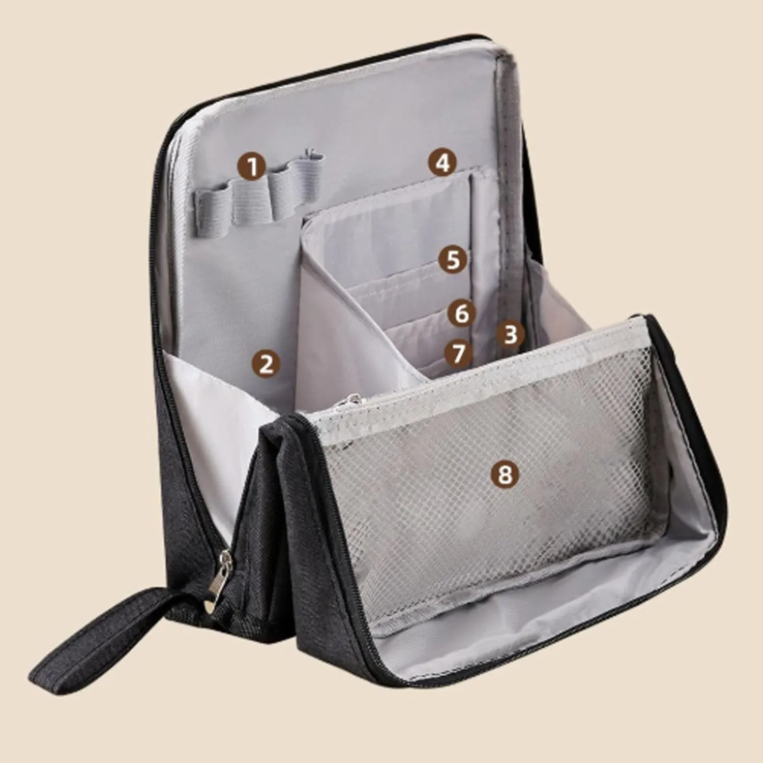 Makeup Bag, Standing Makeup Bag – Portable, Large Capacity Waterproof Makeup Organizer with Compartments Travel Home Use (Gray)