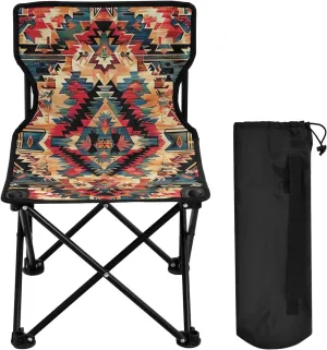 Mandala Colorful Flower Pattern Portable Outdoor Folding Chair Anti-Slip Padded Oxford Cloth Stool Camping Chair Small for Beach Hiking Fishing Gardening Quad Camp Chair