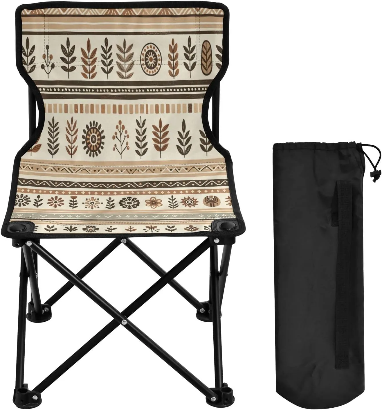 Mandala Flower Texture Portable Outdoor Folding Chair Anti-Slip Padded Oxford Cloth Stool Camping Chair Small for Beach Hiking Fishing Gardening Quad Camp Chair