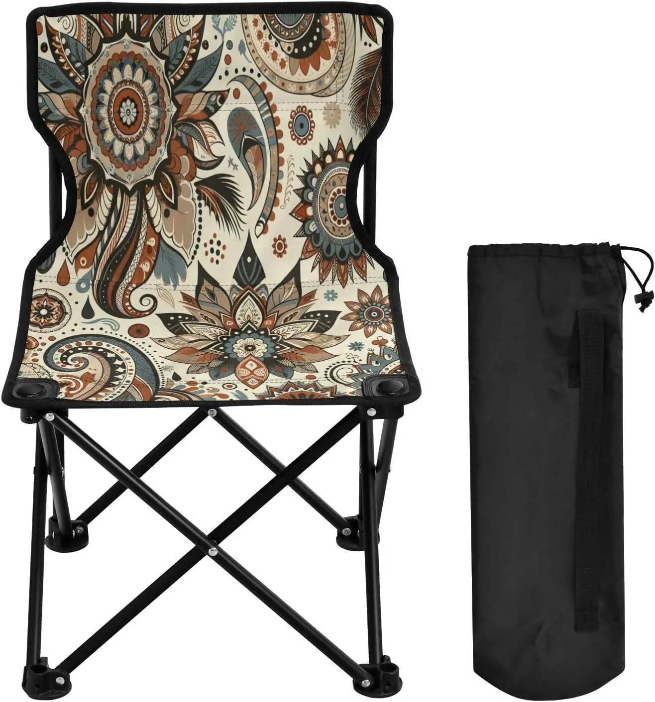 Mandala Pattern Portable Outdoor Folding Chair Anti-Slip Padded Oxford Cloth Stool Camping Chair Small for Beach Hiking Fishing Gardening Quad Camp Chair