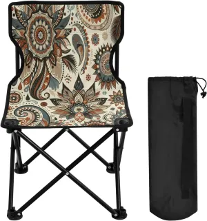 Mandala Pattern Portable Outdoor Folding Chair Anti-Slip Padded Oxford Cloth Stool Camping Chair Small for Beach Hiking Fishing Gardening Quad Camp Chair