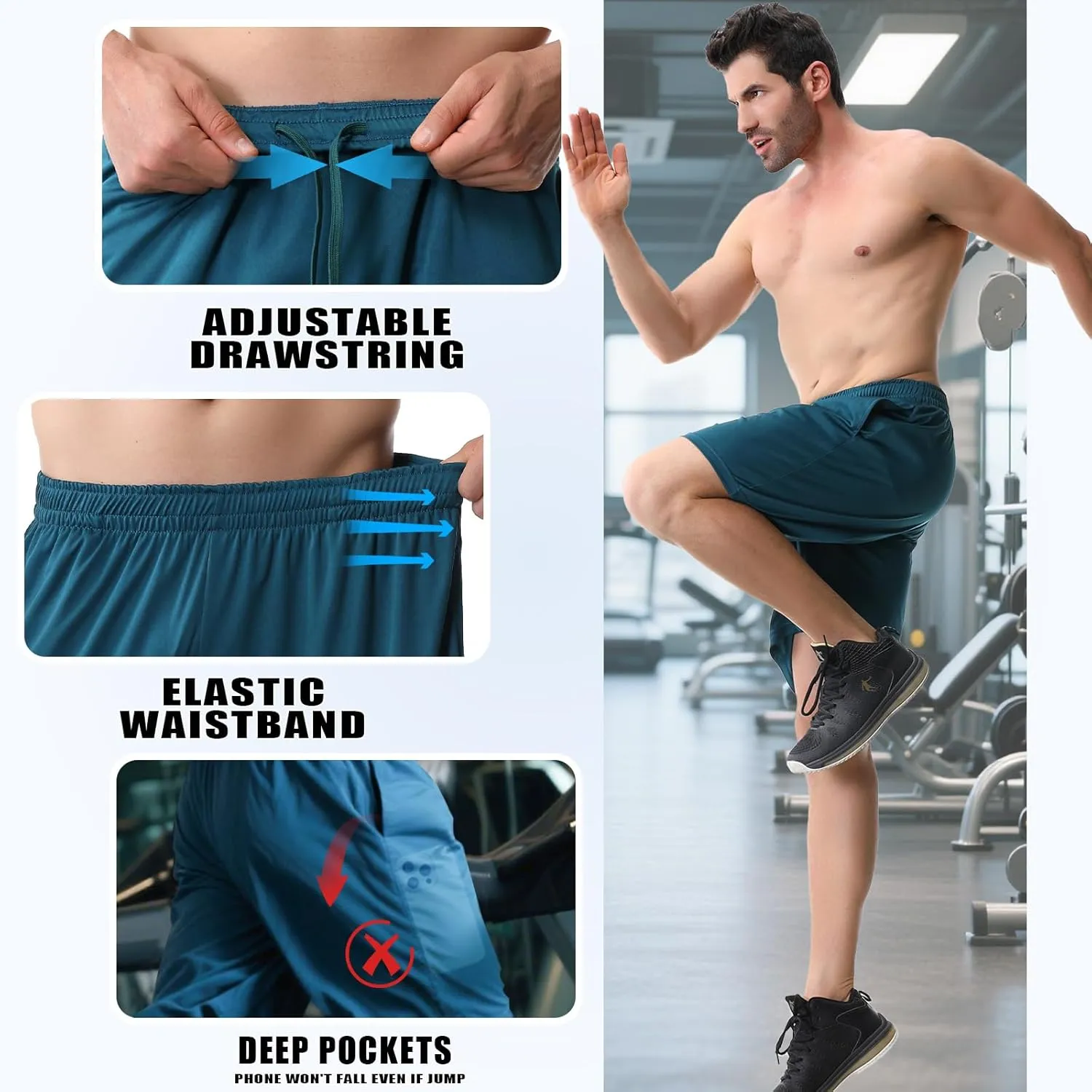 Mans Athletic Gym Shorts - Quick Dry Lightweight Training Shorts