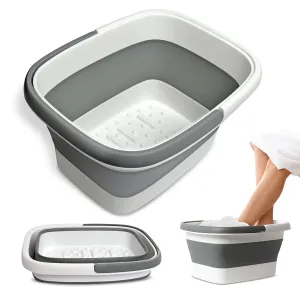 Mantello Collapsible Foot Bath Foot Soaking Tub | Portable Foot Spa Pedicure Bowl | Large Basin to Soak & Wash Feet | Folding Bucket with Carry Handle | White & Grey, Blue, Green [White & Grey]