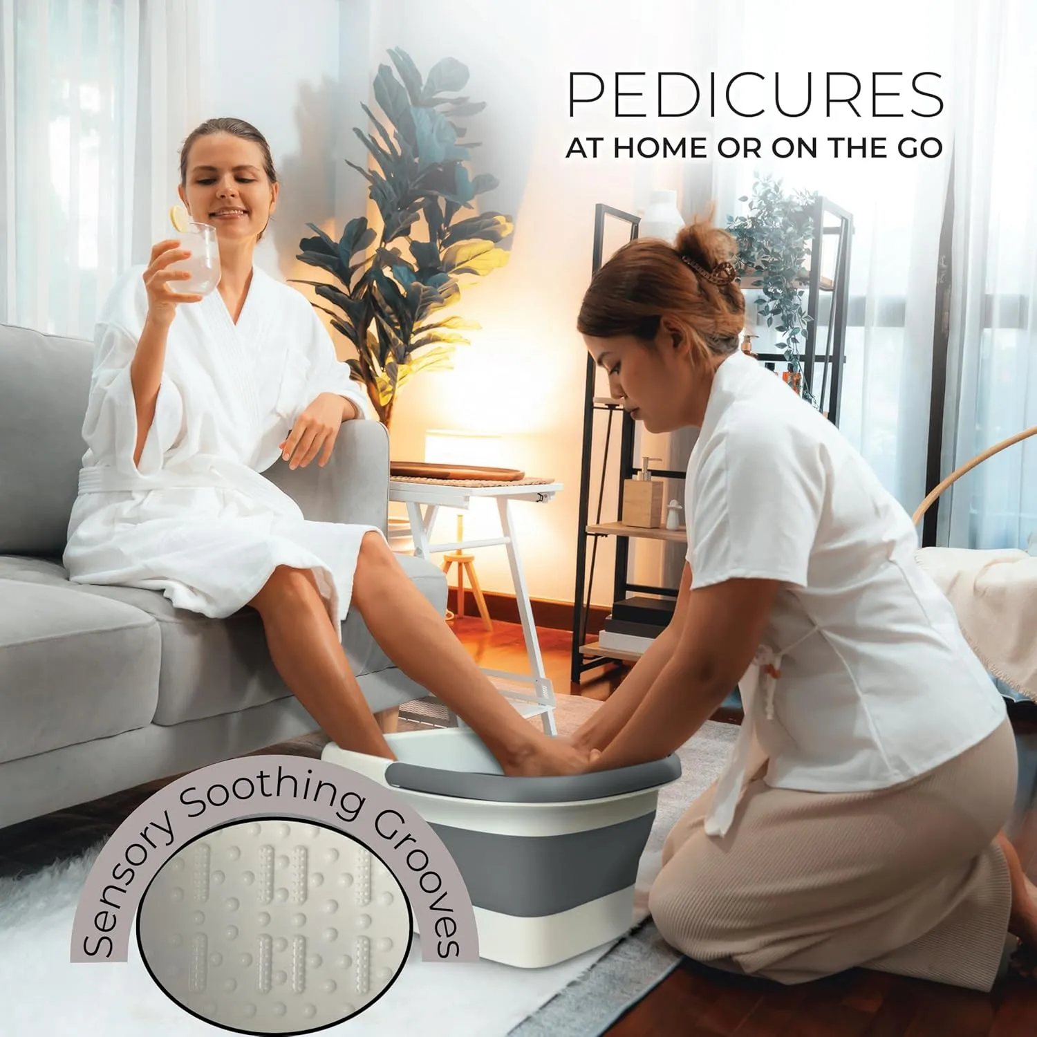 Mantello Collapsible Foot Bath Foot Soaking Tub | Portable Foot Spa Pedicure Bowl | Large Basin to Soak & Wash Feet | Folding Bucket with Carry Handle | White & Grey, Blue, Green [White & Grey]