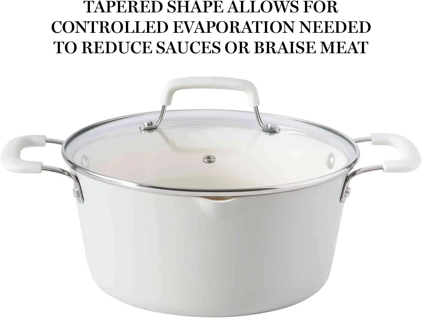 Martha Stewart Heathland Premium Nonstick PFA Free Ceramic Interior 10-Piece Tapered Aluminum Cookware Set - Linen White