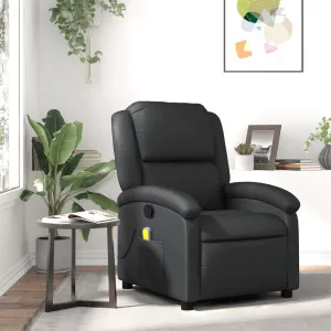 Massage Recliner Chair for Ultimate Relaxation, Real Leather Comfort, Adjustable with 6-Point Vibrating Massage, Black