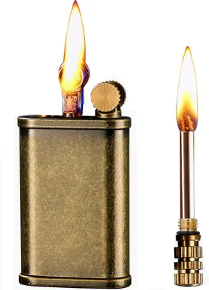 Matchstick Lighter with 2 in 1, Permanent Match Antique Kerosene Lighter, Wheel Style Lift Arm Lighters for Outdoor Camping Emergency Survival Gear (Copper knurled)