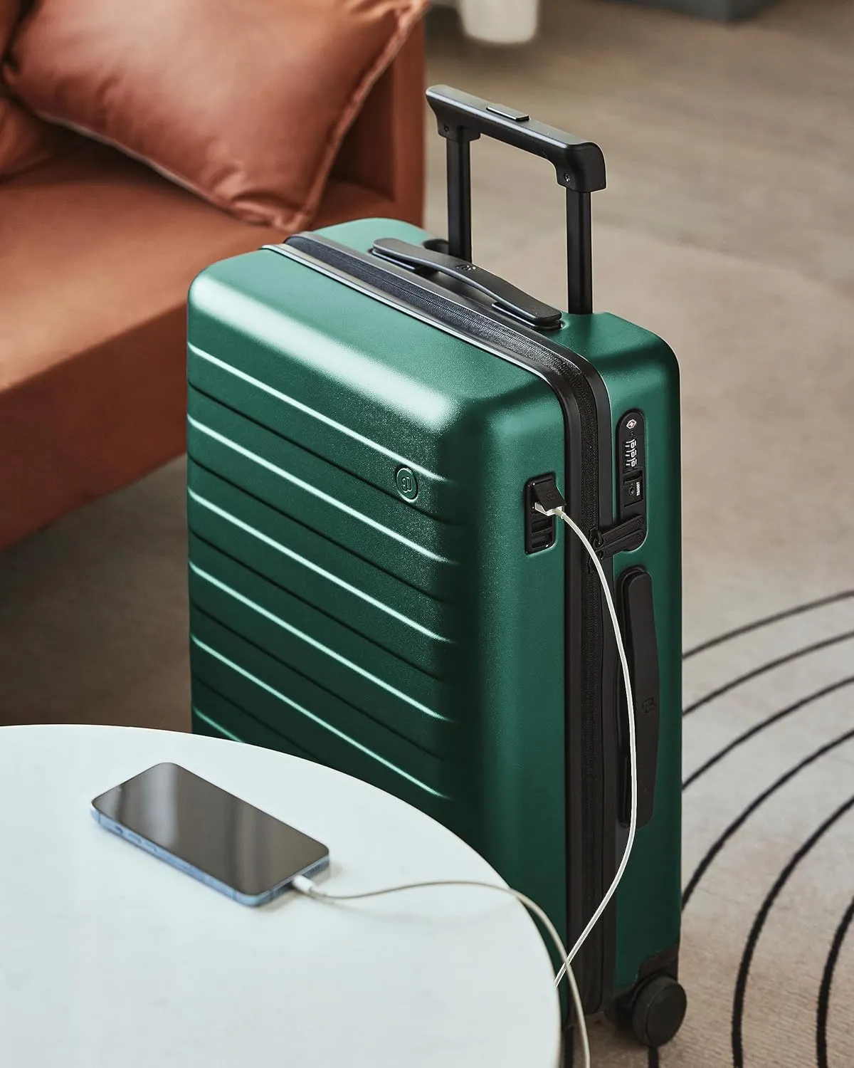 Medium Checked Luggage 24 Inch, Checking In Luggage with USB Port, Spinner Wheels, Lightweight, Hard Shell PC Suitcase, Lightweight Travel Luggage, TSA Approved (Emerald Green, Rhine Pro)