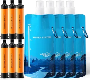 Membrane Solutions Squeezable Water Filtration System, Survival Water Purifier Kit, Portable Backpacking Gear Including Water Filter Straw and 23oz Collapsible Bottle for Hiking Camping Travel(6 4)
