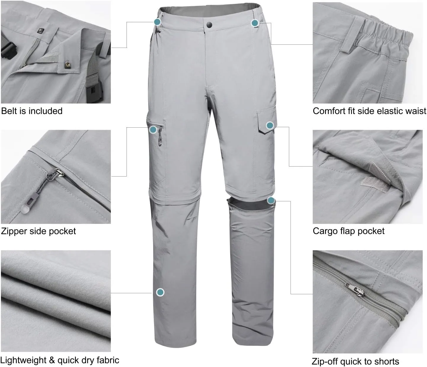 Men Outdoor Quick Dry Lightweight Waterproof Hiking Pants with Belt