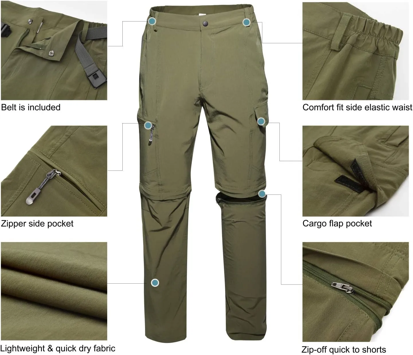 Men Outdoor Quick Dry Lightweight Waterproof Hiking Pants with Belt