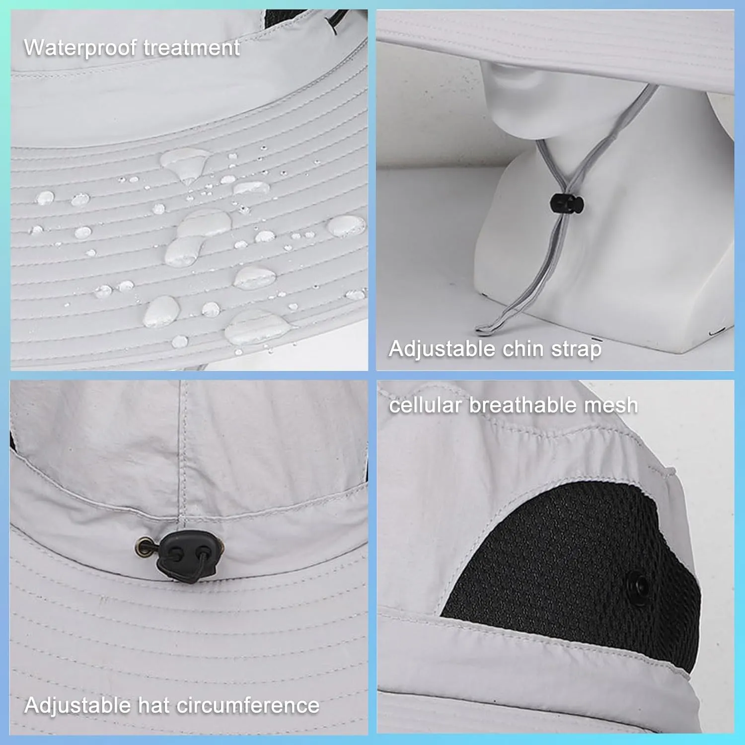 Men Sun Hat with 2 Solar Fan UPF 50  Fishing Hats Wide Brim UV Protection Sun Hat, USB Charging