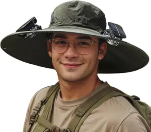 Men Sun Hat with 2 Solar Fan UPF 50  Fishing Hats Wide Brim UV Protection Sun Hat, USB Charging