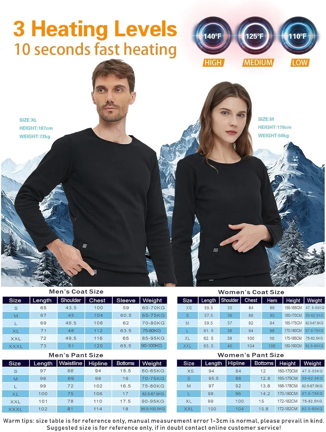 Men Women Electric Heated Underwear Set 22 Heating Zones,Electric Heating Thermal Underwear, Winter Hunting Gear