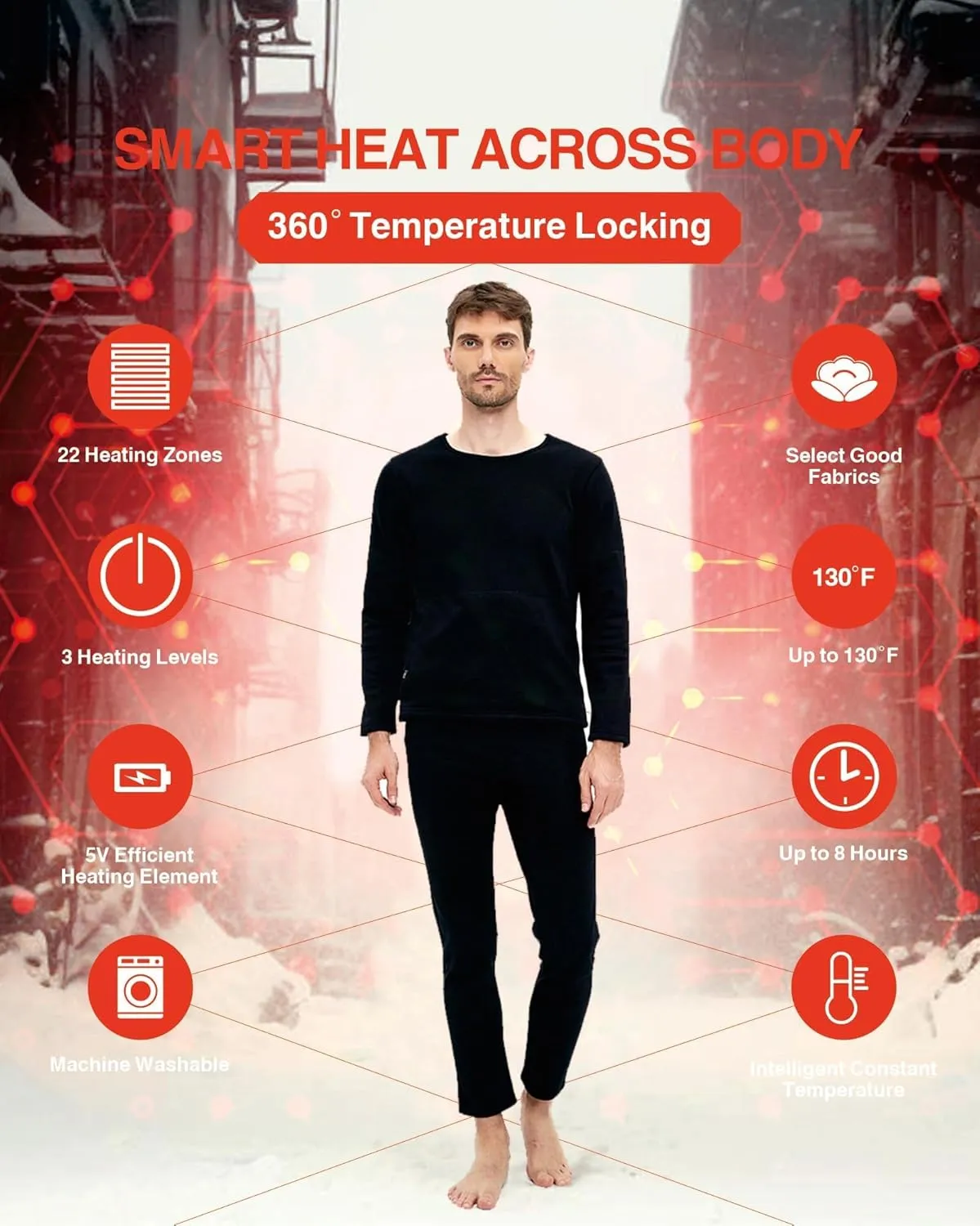 Men Women Electric Heated Underwear Set 22 Heating Zones,Electric Heating Thermal Underwear, Winter Hunting Gear